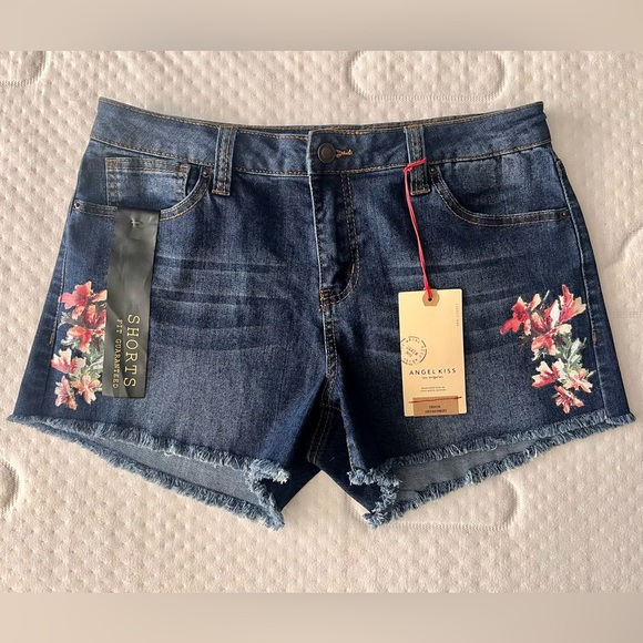 Angel Kiss — Women's Blue Denim Shorts with Floral Print *NEW* - Picture 1 of 11
